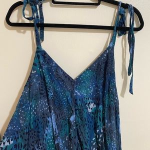 Free people jumpsuit romper batik print blue wide leg XS NWT